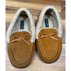 Dockers Kids Moccasin Slippers Tan Faux Suede Sherpa Lined Shoes Size M 13-1